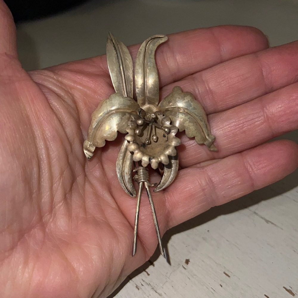 Vintage Sterling Silver Mexico flower floral brooch taxco stamped